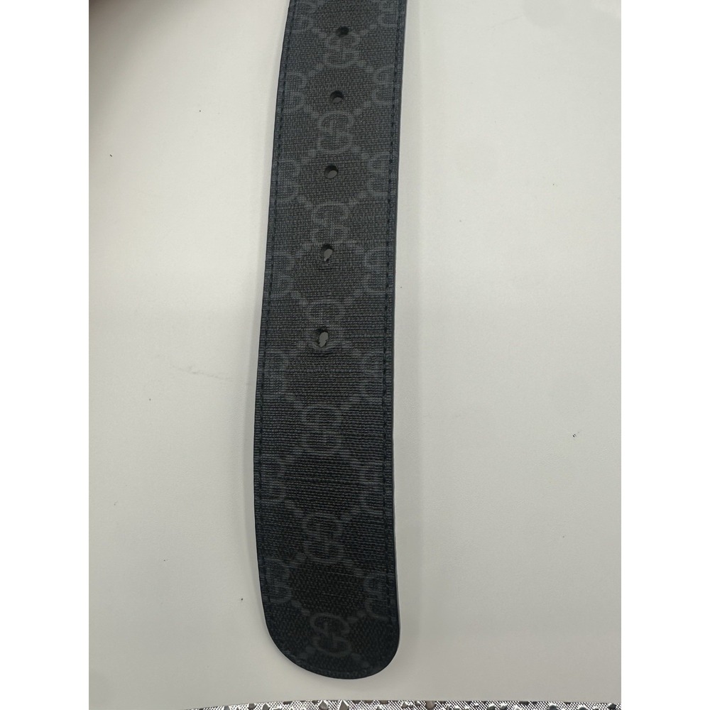 Gucci Man  Black GG Silver Tone Monogram Leather Belt Size 33 - Picture 7 of 7